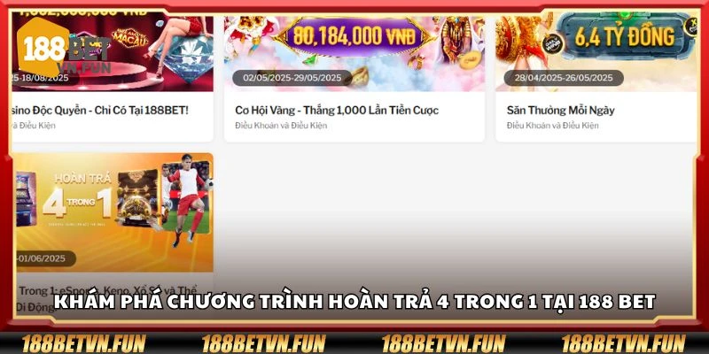 Khám phá chương trình hoàn trả 4 trong 1 tại 188 Bet