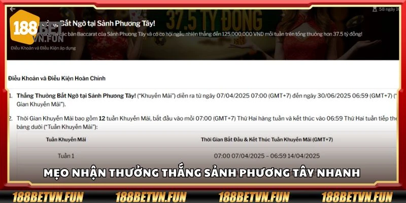 Mẹo nhận thưởng thắng sảnh phương Tây nhanh 